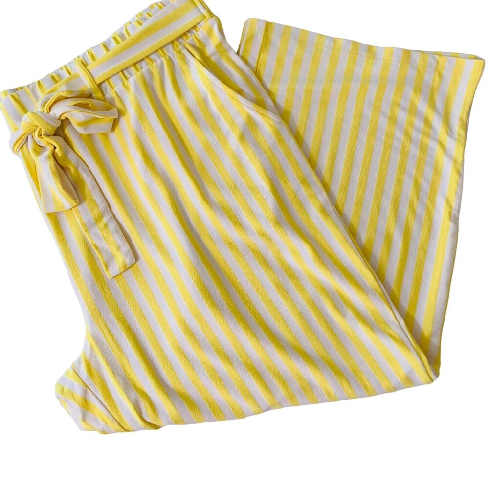 NEW AnyBody Cropped Pull On Pants Casual Plus Size 1XP Yellow Tie Belt Pockets